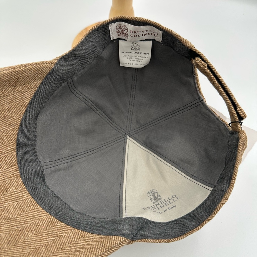 Brunello Cucinelli Brown Herringbone Baseball Cap 100% Cotton Made in Italy Hat - Picture 7 of 10